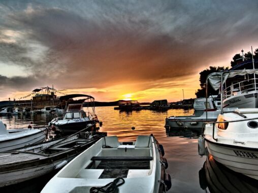Sunset And Boats