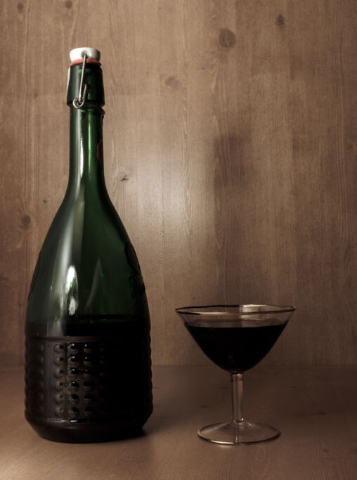 Wine bottle with glass