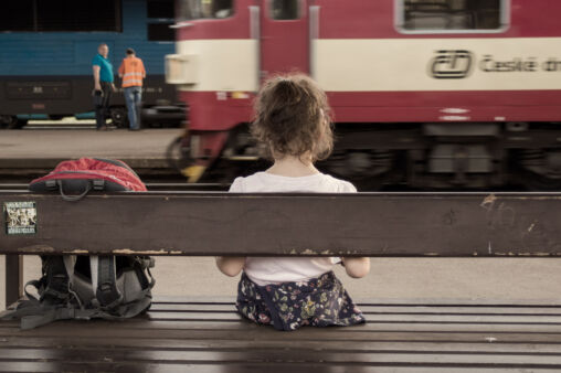 Girl at train station