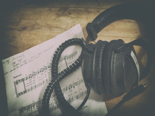 Headphones and music notes