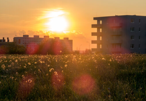 Sunset On A Panel Housing Estate In Prague