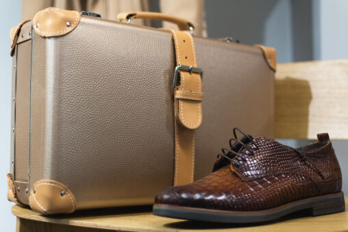 Men’s leather boots and suitcase