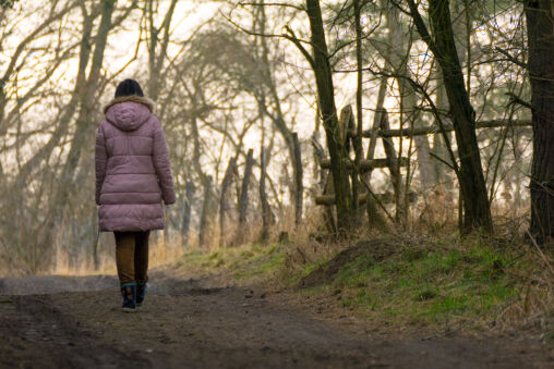 Woman Walking In Forest