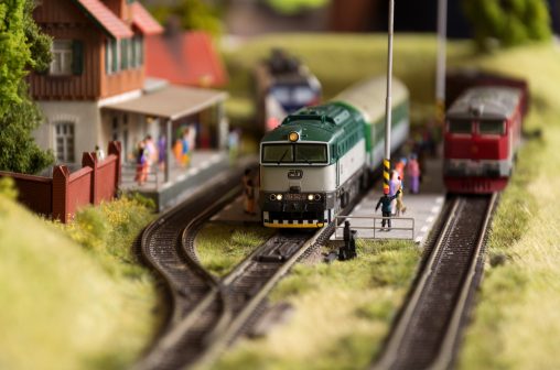 Model Trains and Station Close Up